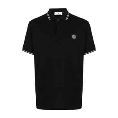 Zwart Polo Shirt met Compass Patch Logo Stone Island , Black , Heren