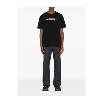 Zwarte Crewneck T-shirts en Polos met Burberry Lettering Burberry , Black , Heren