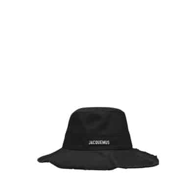 Zwarte Katoenen Bucket Hoed met Ruwe Randen en Trekkoord Jacquemus , Black , Unisex