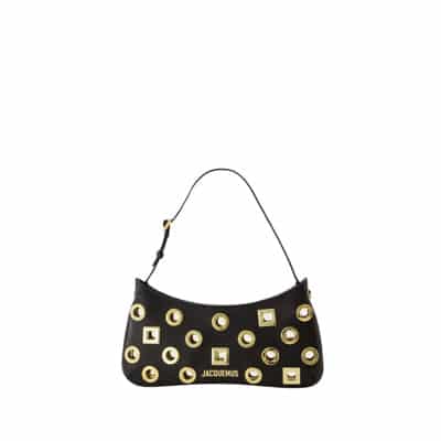 Zwarte Leren Ronde Vierkante Tas Jacquemus , Black , Dames