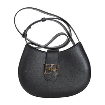 Zwarte Medium Hobo Tas met Metalen Logo Elisabetta Franchi , Black , Dames