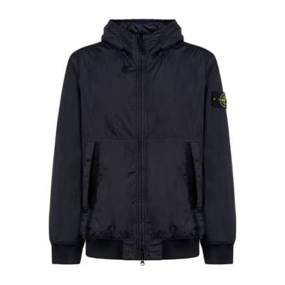 Zwarte Nylon Jas Stone Island , Black , Heren