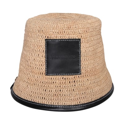 Zwarte Raffia Hoed met Leren Detail Jacquemus , Multicolor , Dames