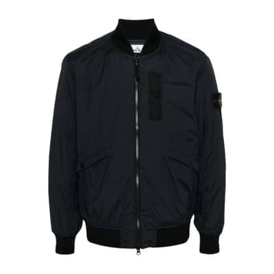 Zwarte Ribkraag Jas Stone Island , Black , Heren