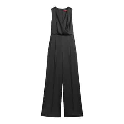 Zwarte Satijnen Jumpsuit met V-Hals en Plooibroek Detail Max Mara Studio , Black , Dames