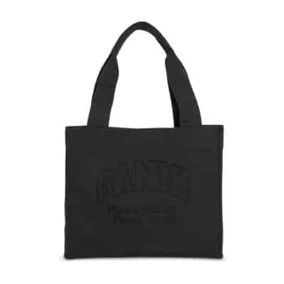 Zwarte Stoffen Tote Tas met Logo Ganni , Black , Dames