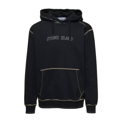 Zwarte Sweaters met Capuchon en Logo Stone Island , Black , Heren