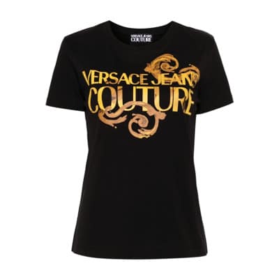 Zwarte T-shirts Polos voor vrouwen Versace Jeans Couture , Black , Dames