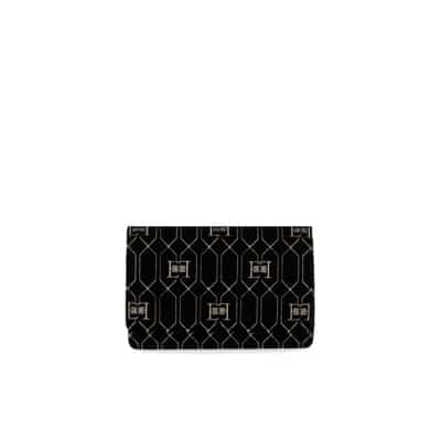 Zwarte Velvet Monogram Crossbody Tas met Charms Elisabetta Franchi , Black , Dames