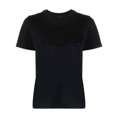 Zwarte geborduurde T-shirt Moncler , Black , Dames