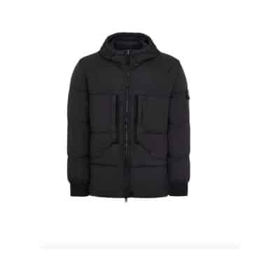 Zwarte gewatteerde jas met capuchon Stone Island , Black , Heren