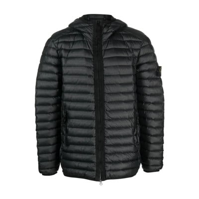 Zwarte jassen met capuchon en verborgen rits, opvouwbaar Stone Island , Black , Heren