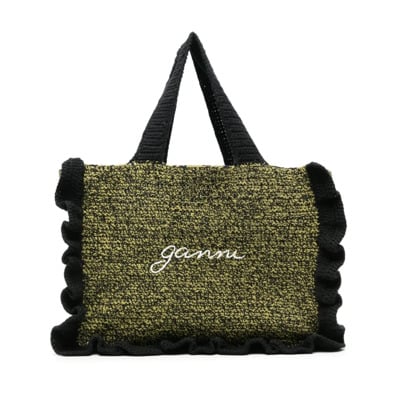 Zwarte katoenen tas met geborduurd logo Ganni , Black , Dames