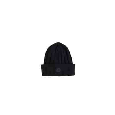 Zwarte wollen beanie met logo patch Moncler , Black , Unisex