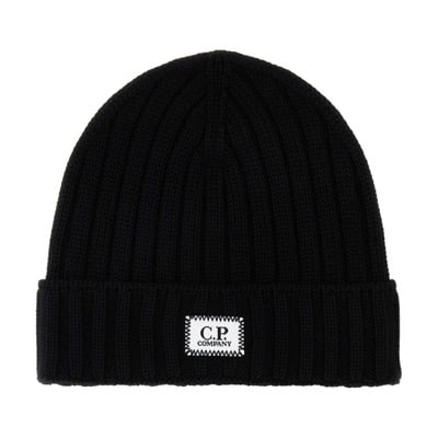 Zwarte wollen beanie muts C.p. Company , Black , Heren