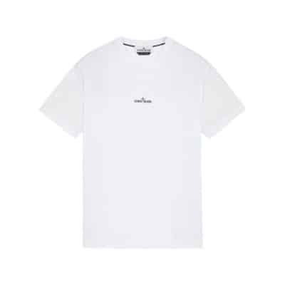 Witte Katoenen Jersey T-shirt met Korte Mouwen Stamp Two Achterprint Stone Island , White , Heren