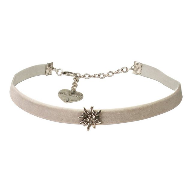 Alpenflüstern Choker Trachten-Samt-Kropfband Edelweiss mini (grau), - Trachtenkette enganliegend, Kropfkette elastisch, Damen-Trachtenschmuck, Samtkropfband schmal