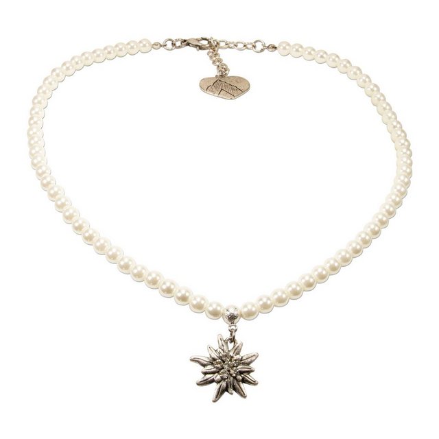 Alpenflüstern Collier Perlen-Trachtenkette Strass-Edelweiß klein (creme-weiß), - Damen-Trachtenschmuck Dirndlkette