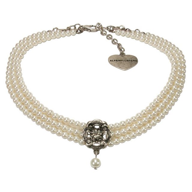 Alpenflüstern Collier Trachten-Perlen-Kropfkette Frederike (creme-weiß), - nostalgische Trachtenkette, eleganter Damen-Trachtenschmuck, Dirndlkette