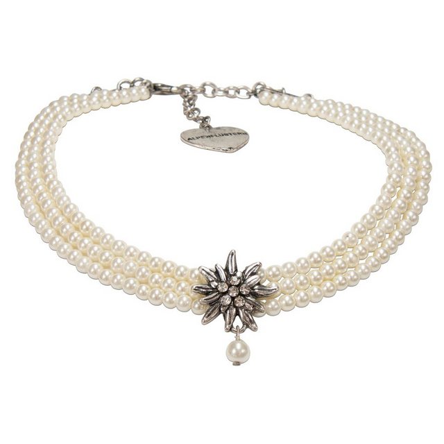 Alpenflüstern Collier Trachten-Perlen-Kropfkette Strass-Edelweiß (creme-weiß), - nostalgische Trachtenkette, eleganter Damen-Trachtenschmuck, Dirndlkette