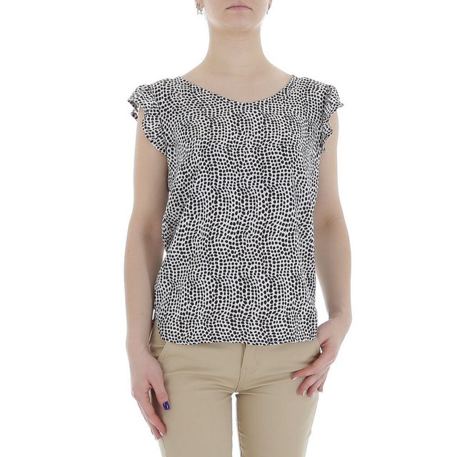 Ital-Design Kurzarmbluse Damen Elegant (85987261) Rüschen Print Top & Shirt in Weiß