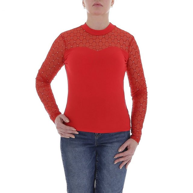 Ital-Design Langarmbluse Damen Elegant (85915908) Glitzer Transparent Top & Shirt in Rot