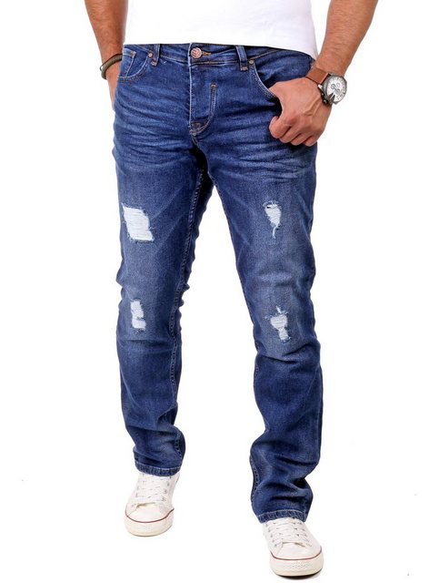 Reslad Destroyed-Jeans Reslad Jeans Herren Destroyed Look Slim Fit Denim Stretch Jeans-Hose Destroyed Look Slim Fit Jeans