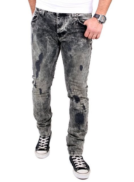 VSCT Destroyed-Jeans VSCT Jeans Herren Alec Slim Black Bleached Destroyed Hose V-5641554 Destroyed Männer-Hose Jeans Slim Fit