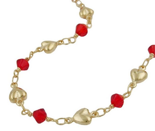 unbespielt Collier Kette Fantasiekette 42 cm rote Glasperlen u. kl. Herzen vergoldet AMD, Modeschmuck für Damen