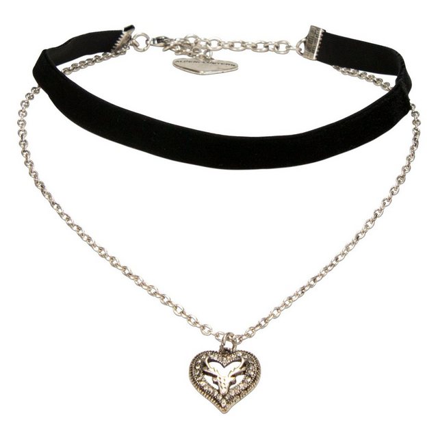 Alpenflüstern Choker Trachten-Samt-Kropfband Strassherz-Hirsch-Kette (schwarz), - nostalgische Trachtenkette enganliegend, Kropfkette elastisch, Damen-Trachtenschmuck, Samtkropfband schmal