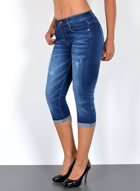 ESRA Caprijeans Damen Jeans Capri Hose High Waist Jeans Damen mit hoher Leibhöhe J374 3/4 Jeans Damen Capri Sommer-Hose Jeans Shorts Damen kurze Jeans