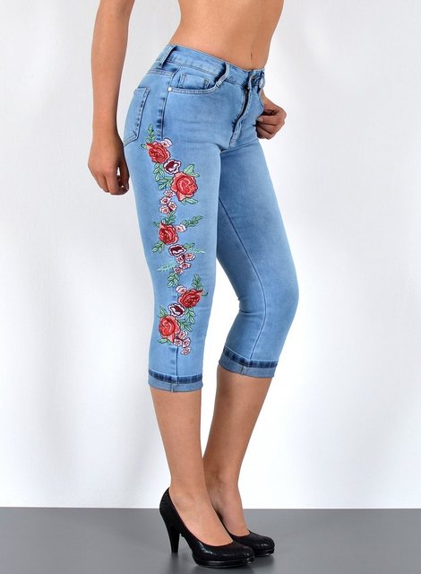 ESRA Caprijeans Damen Jeans Capri Hose High Waist Jeans Damen mit hoher Leibhöhe J374 3/4 Jeans Damen Capri Sommer-Hose Jeans Shorts Damen kurze Jeans