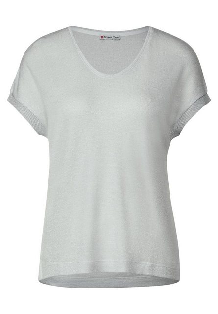 STREET ONE T-Shirt - Damen T-Shirt - Kurzarm - V-Ausschnitt - Schimmer Look