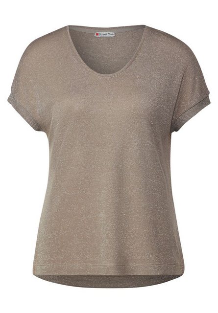 STREET ONE T-Shirt - Damen T-Shirt - Kurzarm - V-Ausschnitt - Schimmer Look